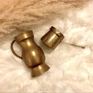 Vintage 2PCS Brass Vase & Cup Set Gold Mid Century Ladle Handle Home Decor